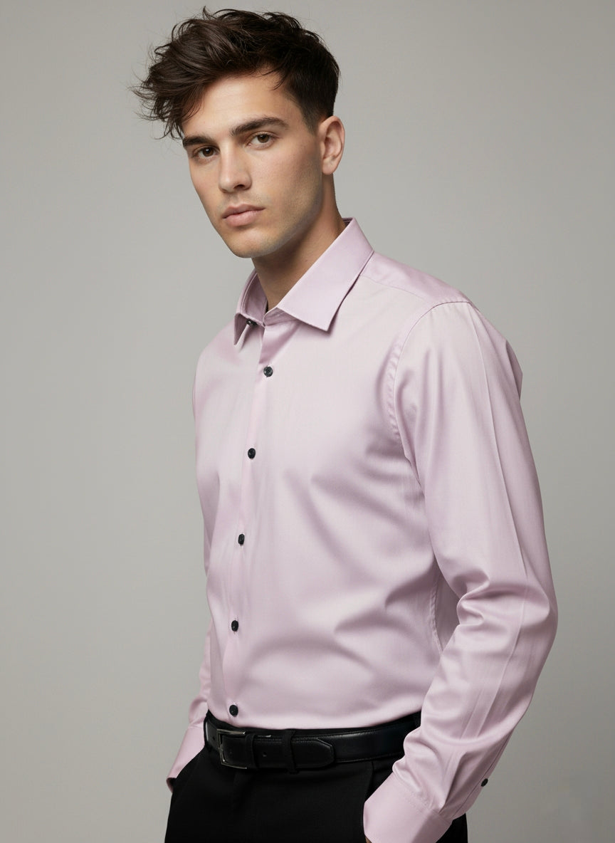 Light lavender satin spread collar shirt