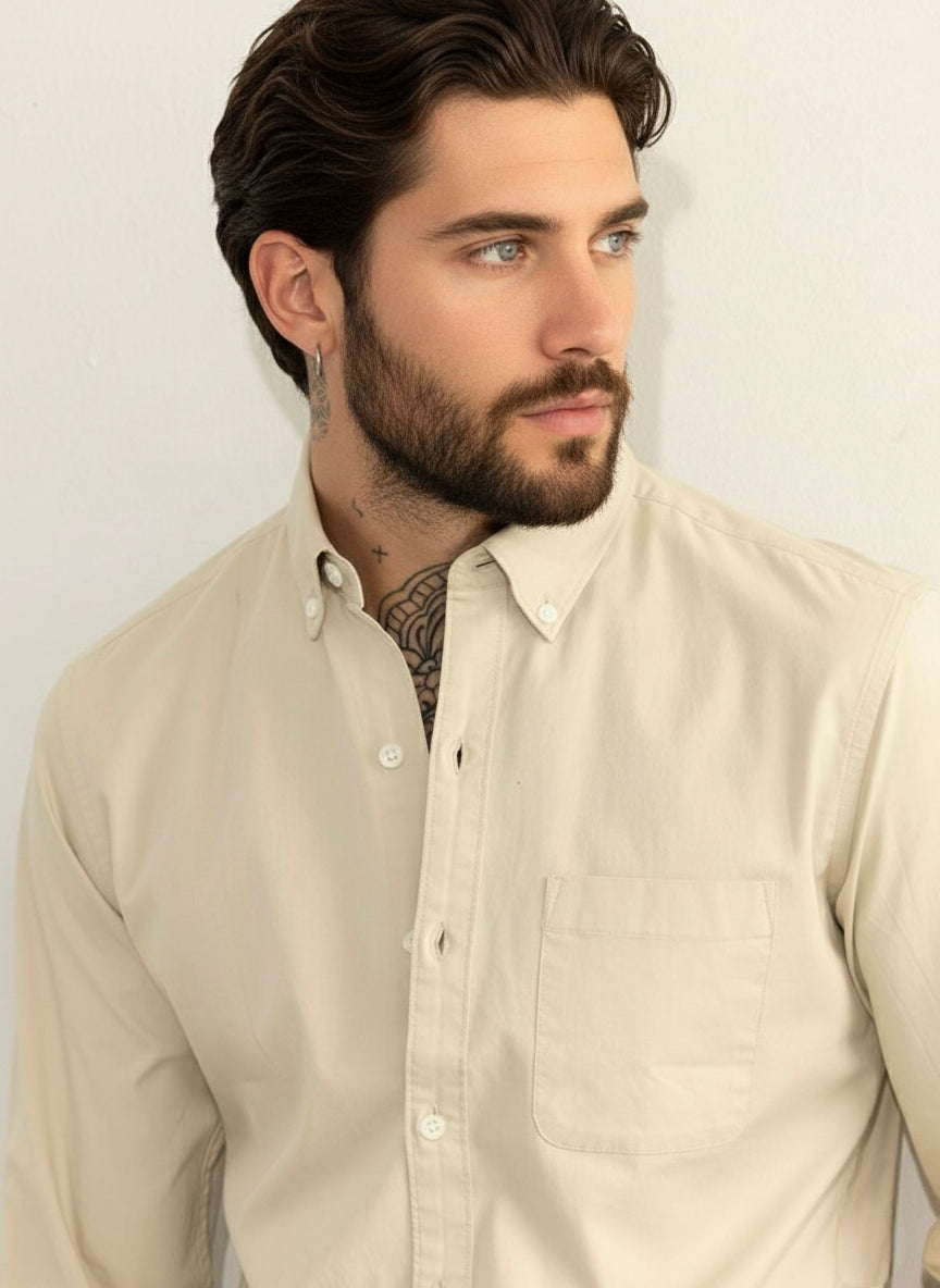 Classic beige oxford fabric shirt