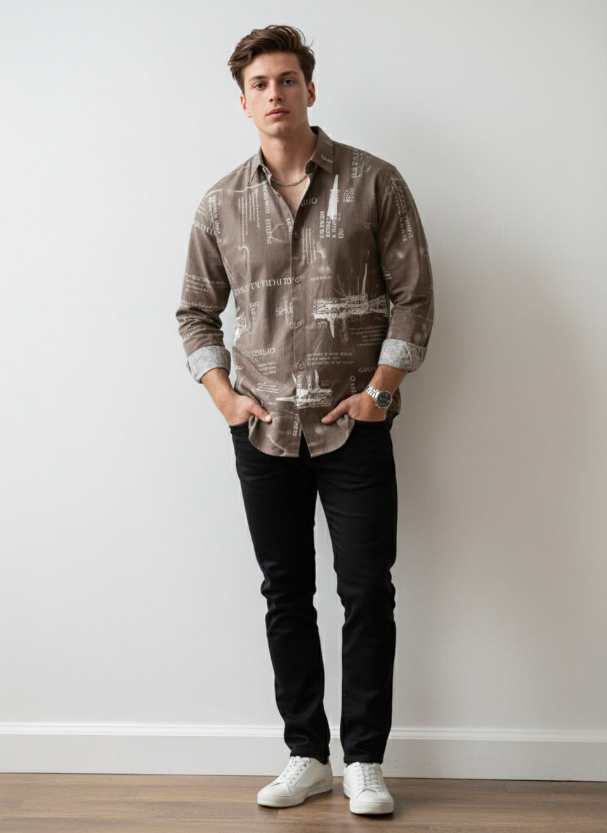 Vintage text printed casual shirt