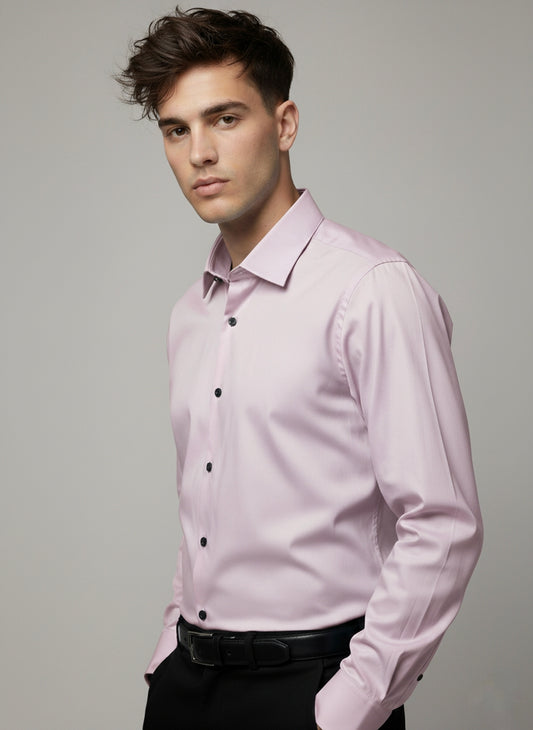 Light lavender satin spread collar shirt