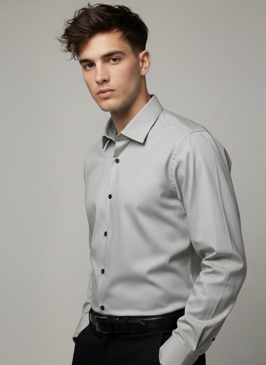Silver Satin spread collar shirt