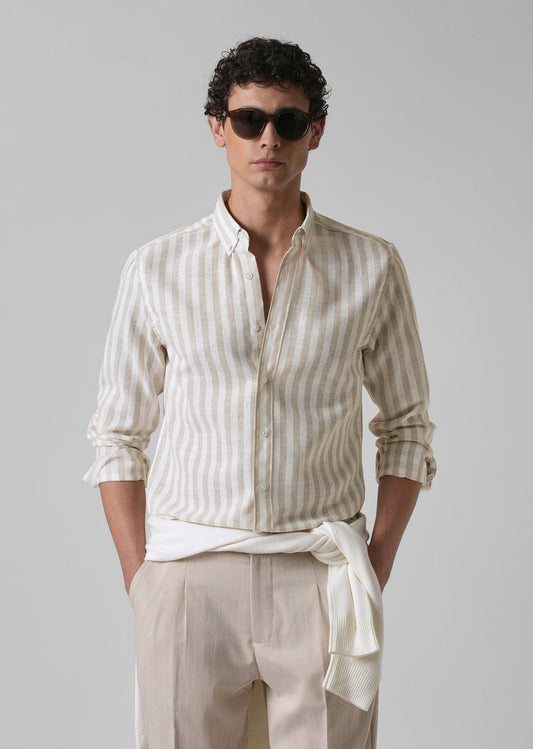 Classic beige striped linen shirt