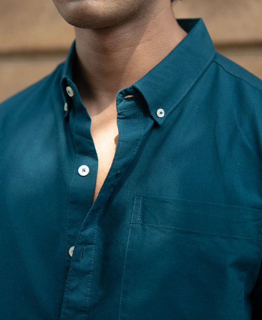 Teal spread collar oxford shirt