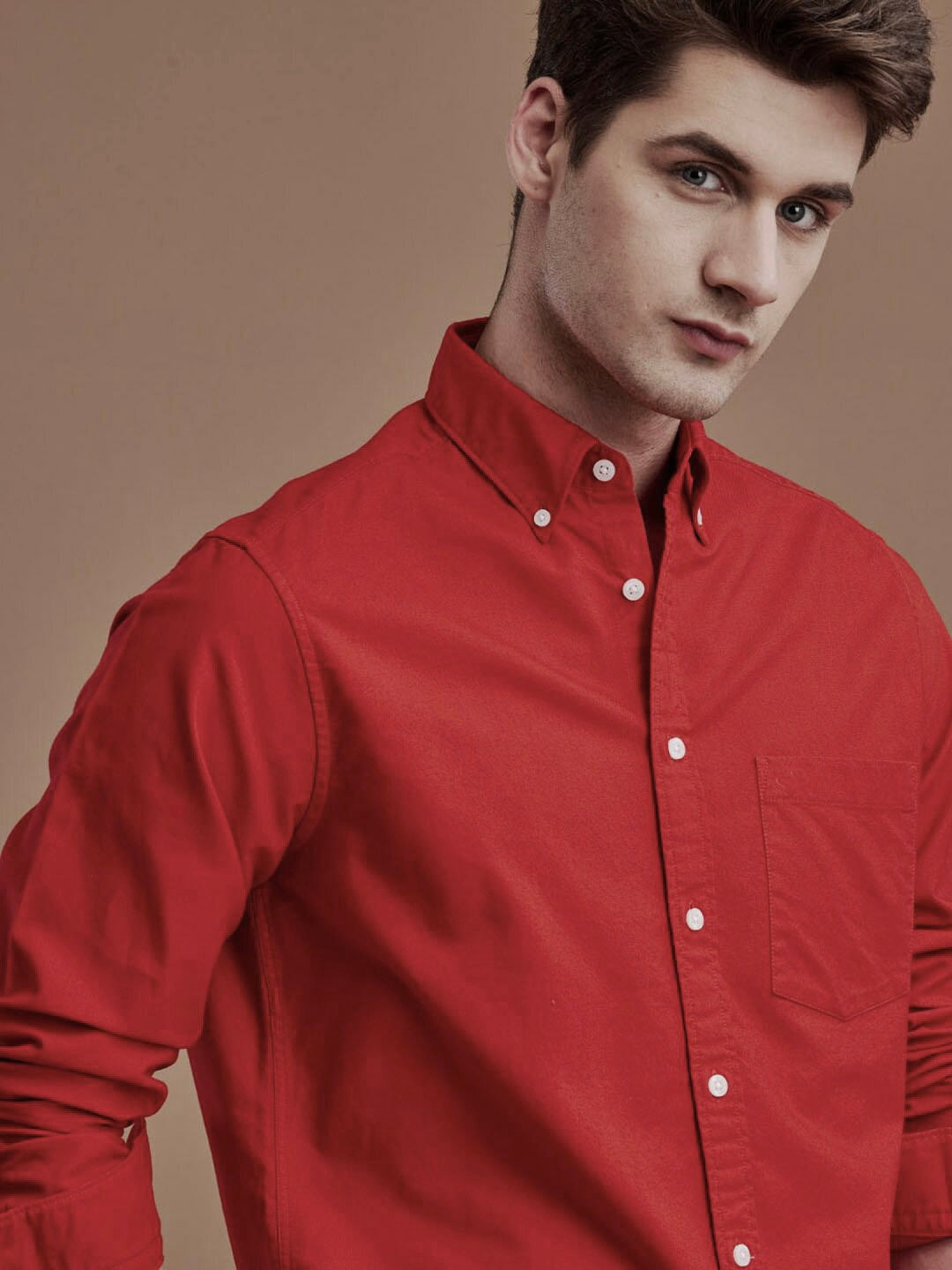 Solid Red spread collar oxford shirt