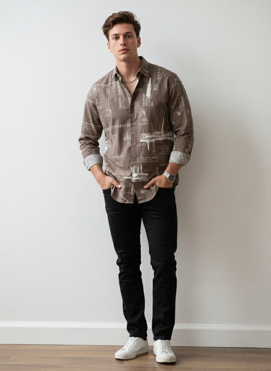 Vintage text printed casual shirt