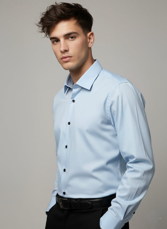 Light Blue Satin spread collar Shirt