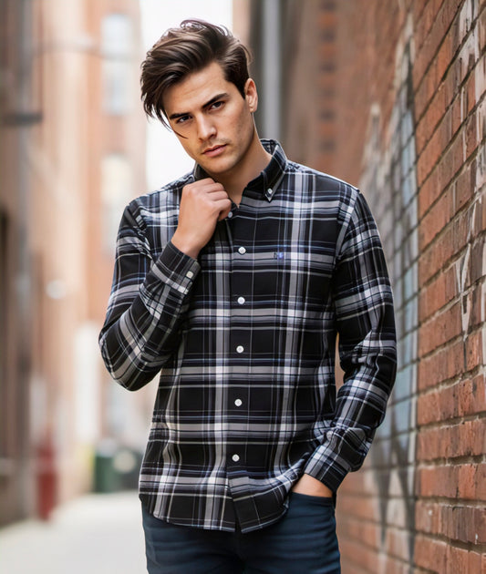 Mens casual black checked shirt