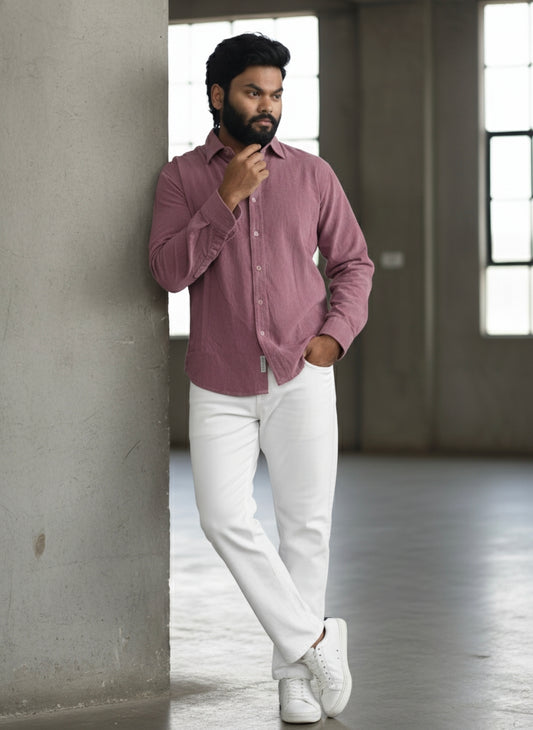Pink corduroy textured casual shirt