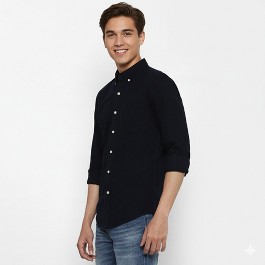 Solid Black spread collar oxford shirt